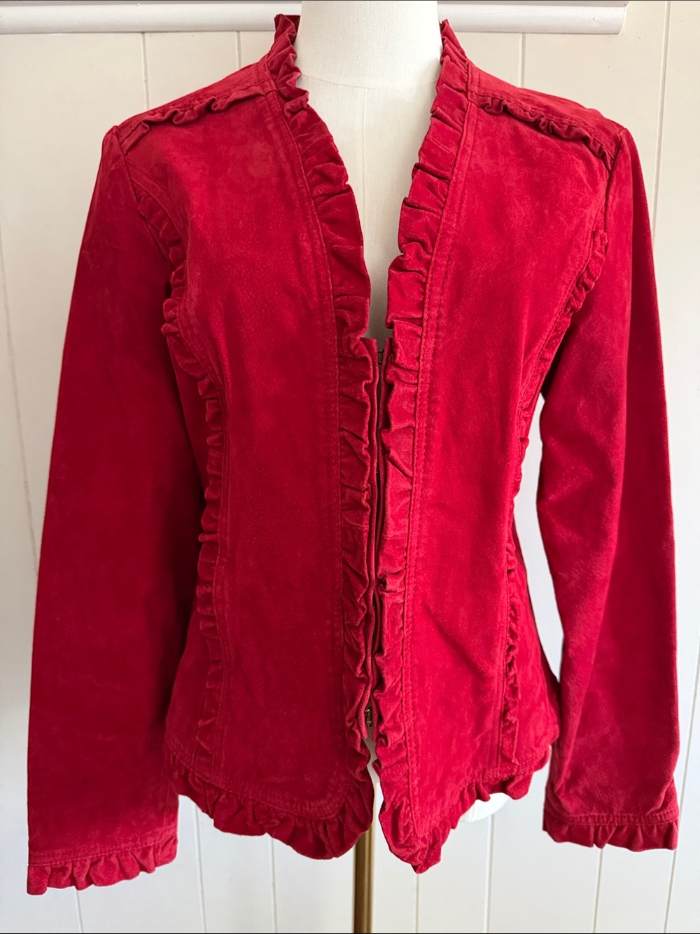 Vintage Suede Leather Red Ruffled Women's Jacket Medium Boho Whimsigoth Witchy